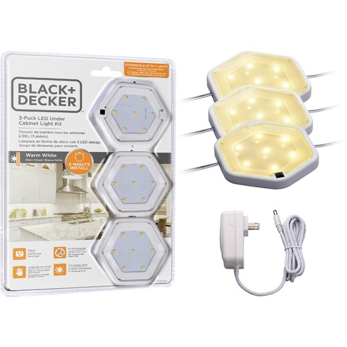 BLACK+DECKER LEDUC-48WP Push Wire Under Cabinet Light 48W Plug-in Power  Kit, White