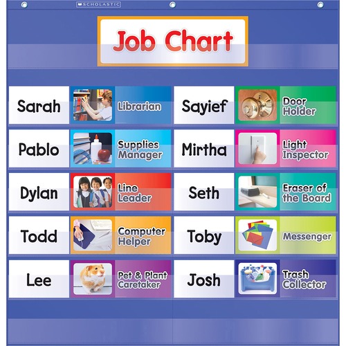 Scholastic Teaching Resources Pocket Chart,w/Job Cards,13 Pockets,K-5,26-1/2"x27-1/2",BE