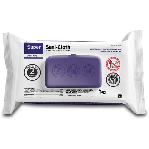 PDI HC Wipes, Germicidal, Large, 6"x6-3/4", 80/Packet, White