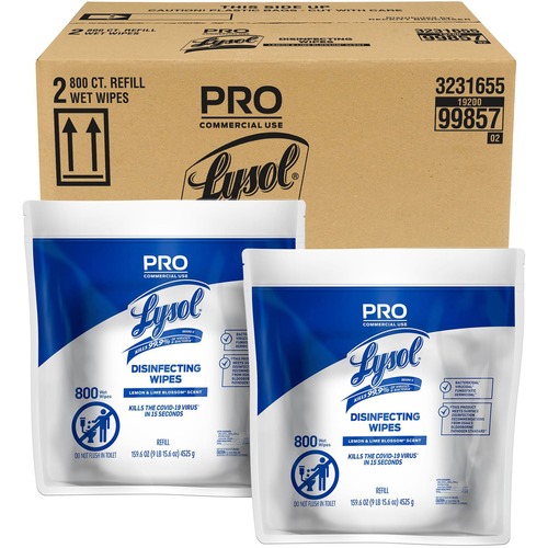 Reckitt Benckiser Wipes,Disinfecting,Lemon/Lime,f/Bucket,800/Bucket,2/CT,WE