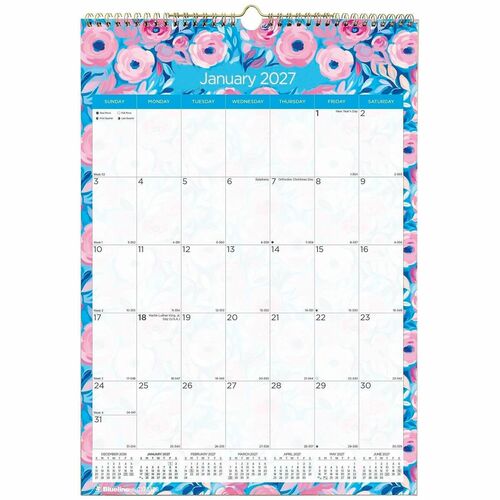 Rediform Calendar,Wall,Mthly,12Mth,Jan-Dec,17"x12",Abstract Floral