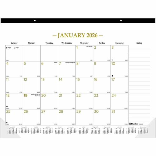 Rediform Desk Pad Calendar,Mthly,1PPM,12Mth,Jan-Dec,22"x17",Gold