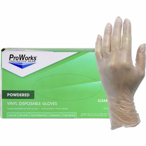 Hospeco Gloves,Industrl,Vinyl,Powder,3 mil,9"L,XL,100/BX,10BX/CT,CL
