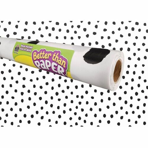 Teacher Created Resources Bulletin Board Rolls,Fabric,4'x12',Black Dots on White
