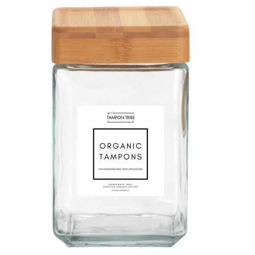 Tampon Tribe Jars,f/Tampons,Glass,Bamboo Lids,4/CT