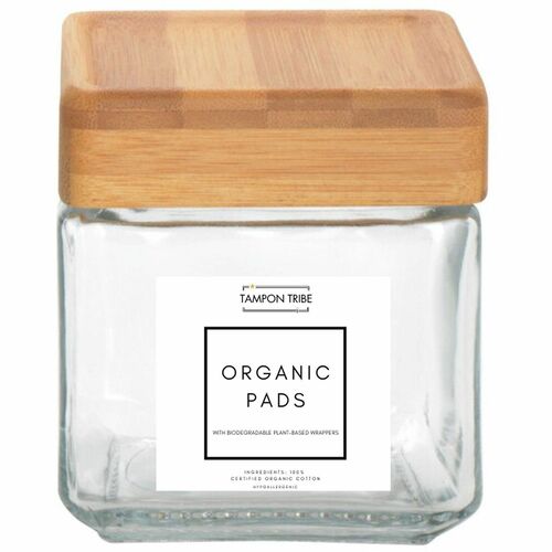 Tampon Tribe Jars,f/Feminine Pads/Panty Liners,Glass,Bamboo Lids,4/CT