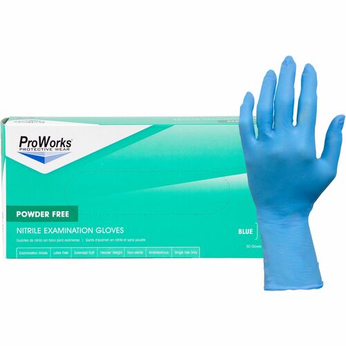 Hospeco Exam Gloves,ExtendedCuff,Nitrile,8 mil,Med,100/BX,10BX/CT,BE