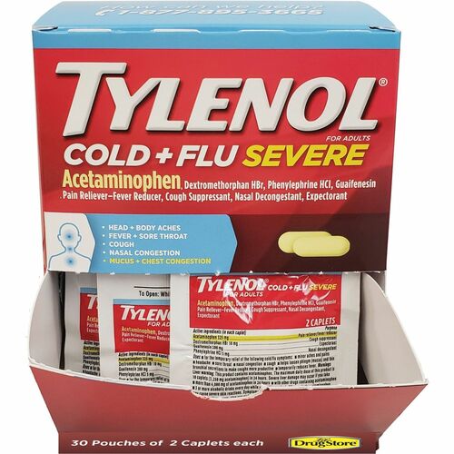 LIL' Drug Store Medicine,Tylenol,Cold/Flu,Severe,2 Caplets/Packet,30Pckt/BX