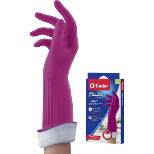O-Cedar Gloves,Household Cleaning,Antimicrobial,14"L, Medium, Pink
