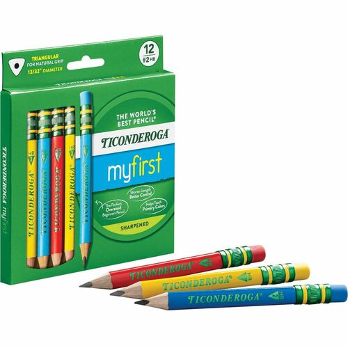 Dixon Ticonderoga Company Pencils,Short,3.6mm Dia x 4.5"L,AST Barrel,12/BX