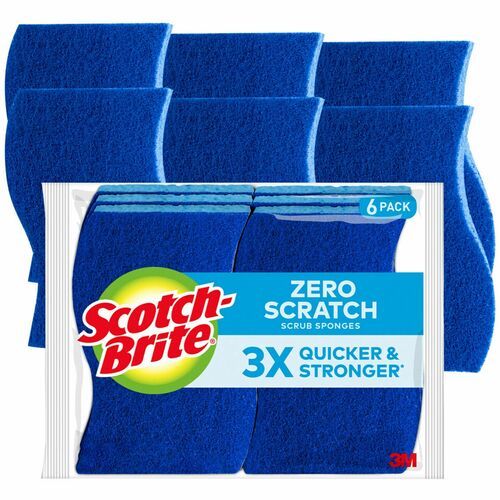 3M Sponge,Scrubber,Zero Scratch,4.4"x2.6"x0.7",6/PK,Blue