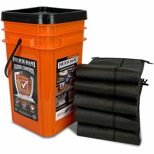 Absorbent Specialty Products Flood Control Barriers,w/Bucket,4 Gal Cap,5'Lx3.5"H,BK/OE