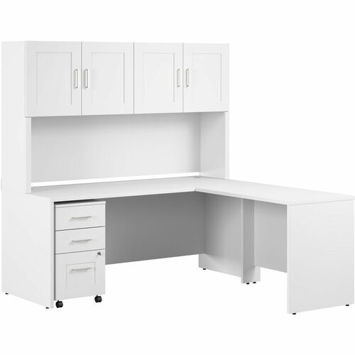 Bush Business Furniture Desk,L,w/Hutch/BBF Ped,71.02"x94.37"x72.03",Pure White