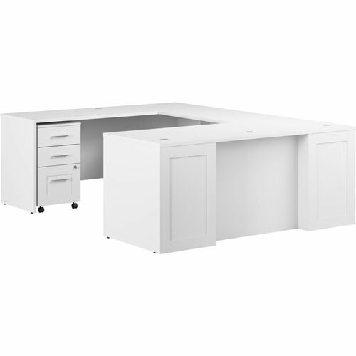 Bush Business Furniture Desk,U,w/BBF Ped,71.02"x29.37"x94.37"x23.35"x 29.8",Pure WE