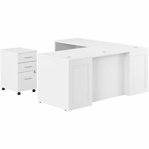 Bush Business Furniture Desk,L-Shaped,w/BBF Ped,71"x29.37"x71"x23.36"x29.8",Pure WE