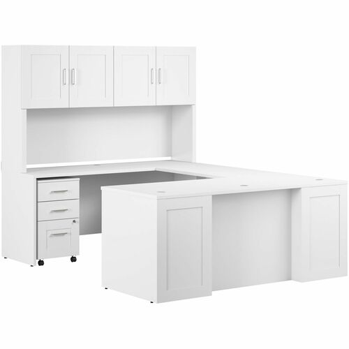Bush Business Furniture U Station,w/Hutch/BBF Ped,71"x94.37"x72",Pure WE