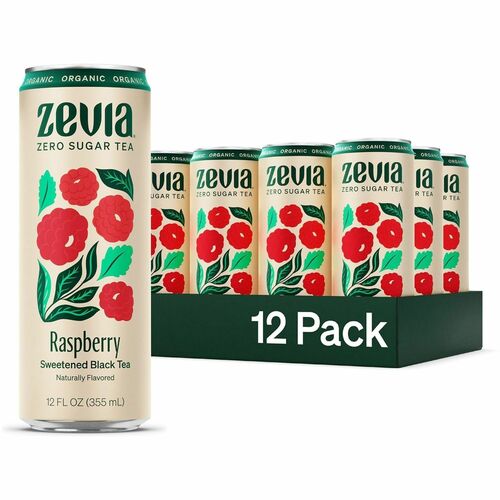 Zevia Tea,Black,Raspberry,Zero Sugar,12 oz,12/CT,MI