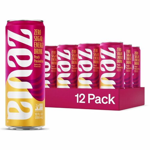 Zevia Energy Drink,Peach Passionfruit,Sugar-Free,12 oz,12/CT,RD