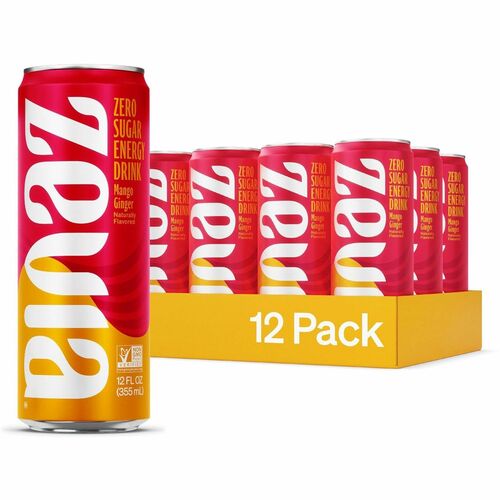 Zevia Energy Drink,Mango Ginger,Sugar-Free,12 oz,12/CT,RD