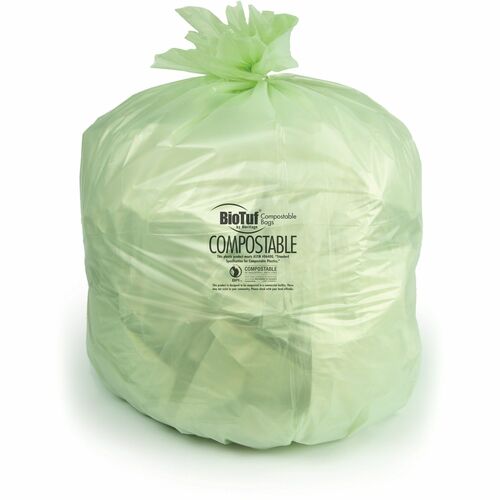 Heritage Bag Company Can Liners,Bioplastic,0.9 mil,40-45 Gal,40"x46",100/CT,GN