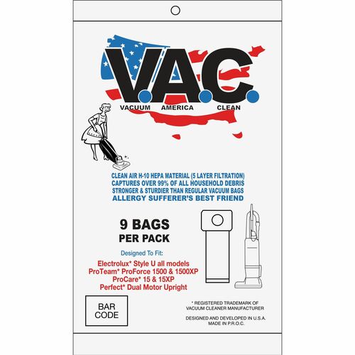V.A.C. Vacuum Bags,f/Perfect/Lux Upright,HEPA Filtration,100/PK,WE