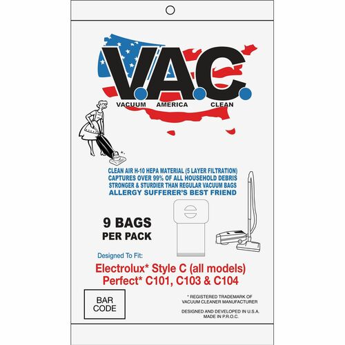 V.A.C. Vacuum Bags,f/Perfect C101/103/Electrolux,HEPA,100/PK,WE