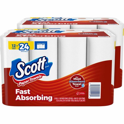 Kimberly-Clark Professional Paper Towels,Double Roll,100 Shts/RL,12RL/PK,2PK/CT,White