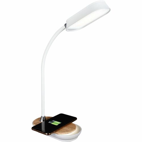 OttLite Technologies, Inc. Desk Lamp,Inspire,LED,Qi Charging,Faux Wood Base,14" Neck,WE