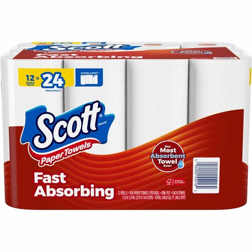 Kimberly-Clark Professional Paper Towels,Double Roll,100 Shts/RL,12RL/PK,White