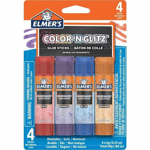 Elmer's Glue Sticks,w/Glitter,Washable,0.21oz,4/PK,AST