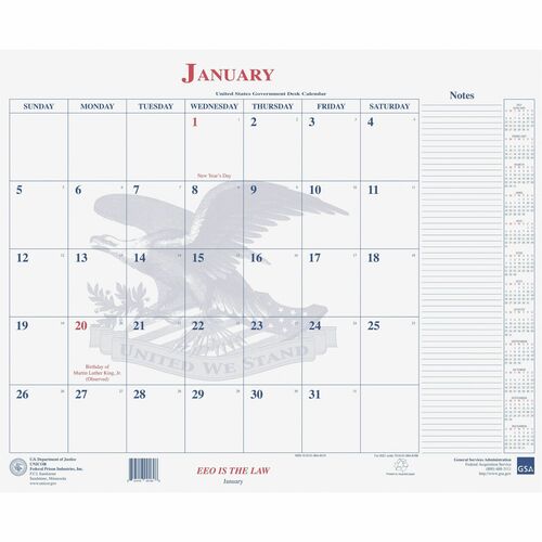Unicor Customer Service Ctr Calendar Blotter, 1PPM, 18"x22", White