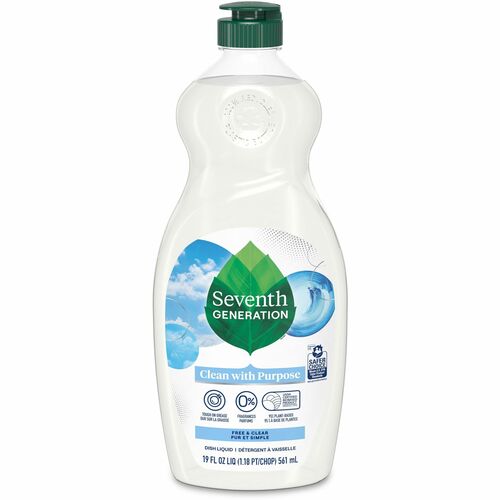 Seventh Generation Dish Soap, Liquid, Free/Clear, Nontoxic, 19oz, 6/CT