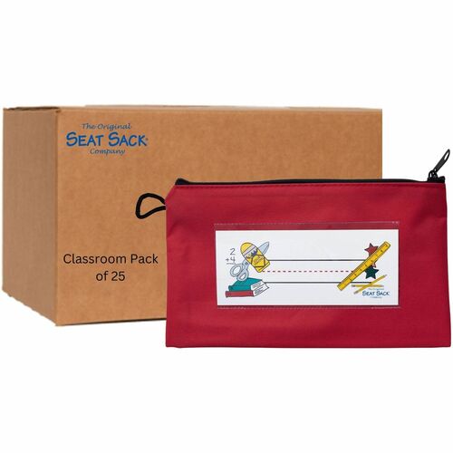 Seat Sack Pouch,f/Pencils,Zipper,9.5"x2"x5.5",25/CT,Red