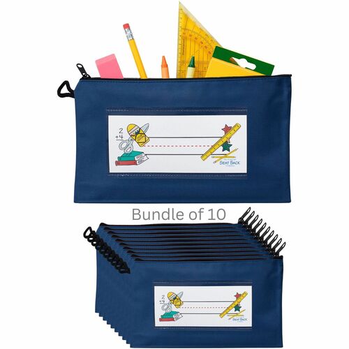 Seat Sack Pouch,f/Pencils,Zipper,9.5"x2"x5.5",10/CT,Blue