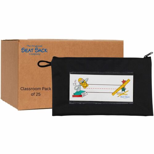 Seat Sack Pouch,f/Pencils,Zipper,9.5"x2"x5.5",25/CT,Black