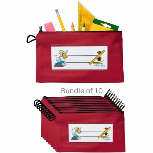 Seat Sack Pouch,f/Pencils,Zipper,9.5"x2"x5.5",10/CT,Red