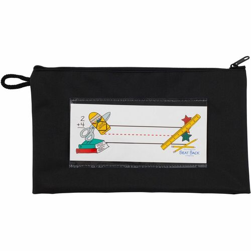 Seat Sack Pouch,f/Pencils,Zipper,9.5"x2"x5.5",Black