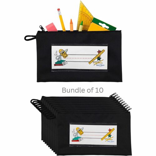 Seat Sack Pouch,f/Pencils,Zipper,9.5"x2"x5.5",10/CT,Black