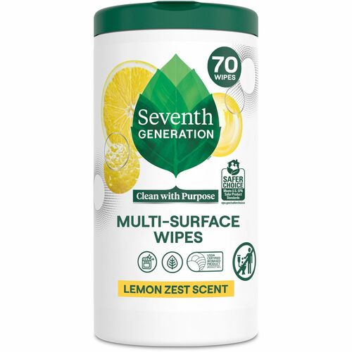 Seventh Generation Cleaning Wipes,All-Purpose,Lemon Zest,70 Wipes/Tub