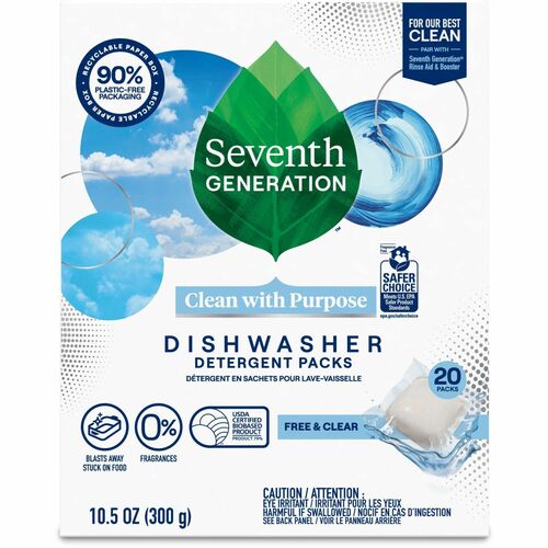 Seventh Generation Dishwasher Packs, Natural, Free&Clear, 20/PK