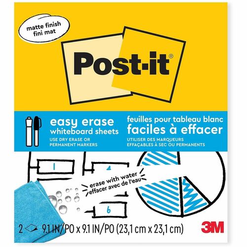 3M Whiteboard Surface,Sheets,9-1/10"x9-1/10",2/PK,WE