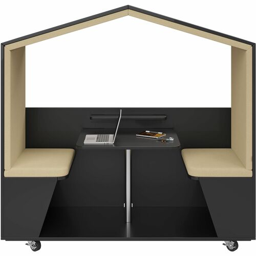 Nook Seating/Table,Roof,4-Person,79"x30"x77",BK Laminate/Wheat