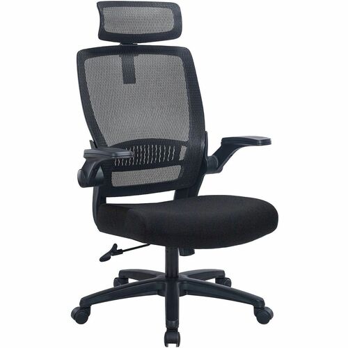 Lorell High-Back Chair,w/Headrest,Mesh Back/Fabric Seat,Black