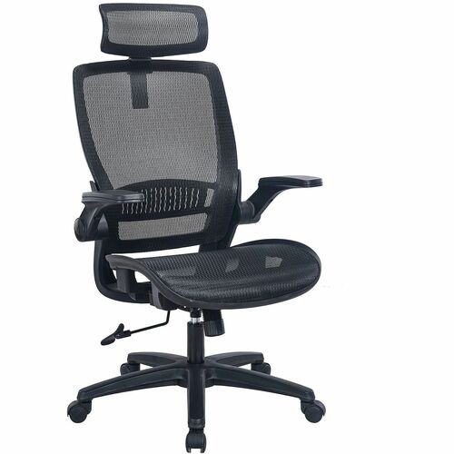 Lorell High-Back Chair,w/Headrest,Mesh Back/Seat,Black