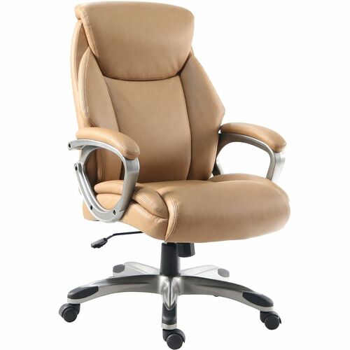 Lorell High-Back Chair,PU,Loop Arms,25.4"x27.4"x41.9"-44.9",Caramel