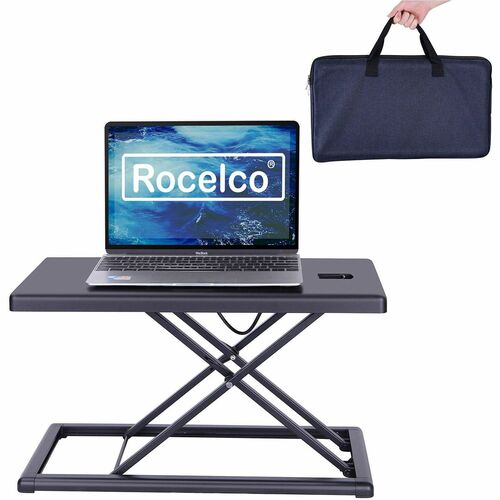 Rocelco Desk Riser, Compact, Ultra-Thin, Carry Pouch, 10"Wx19"D, BK