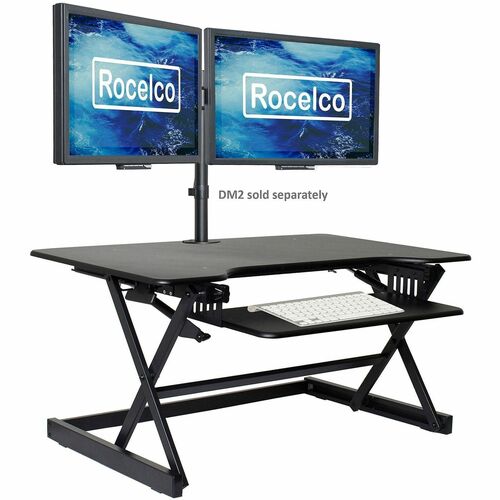 Rocelco Desk Riser, Retractable Tray,Grommet, 40"W x 23.6"D, Black