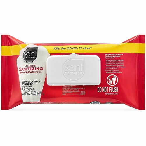 No-Rinse Sanitizing 72 Wipes 12/CT view 2