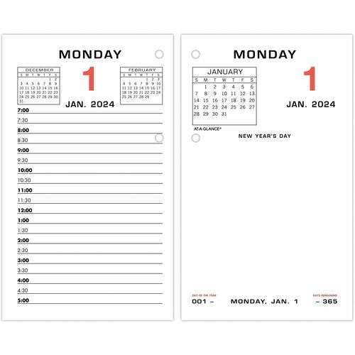 At-A-Glance Daily Two-Color Desk Calendar Refill with tabs AAGE01750