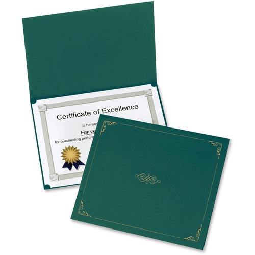 Oxford Letter Certificate Holder - 8 1/2" x 11" - Linen - Hunter Green - 5 / Pack